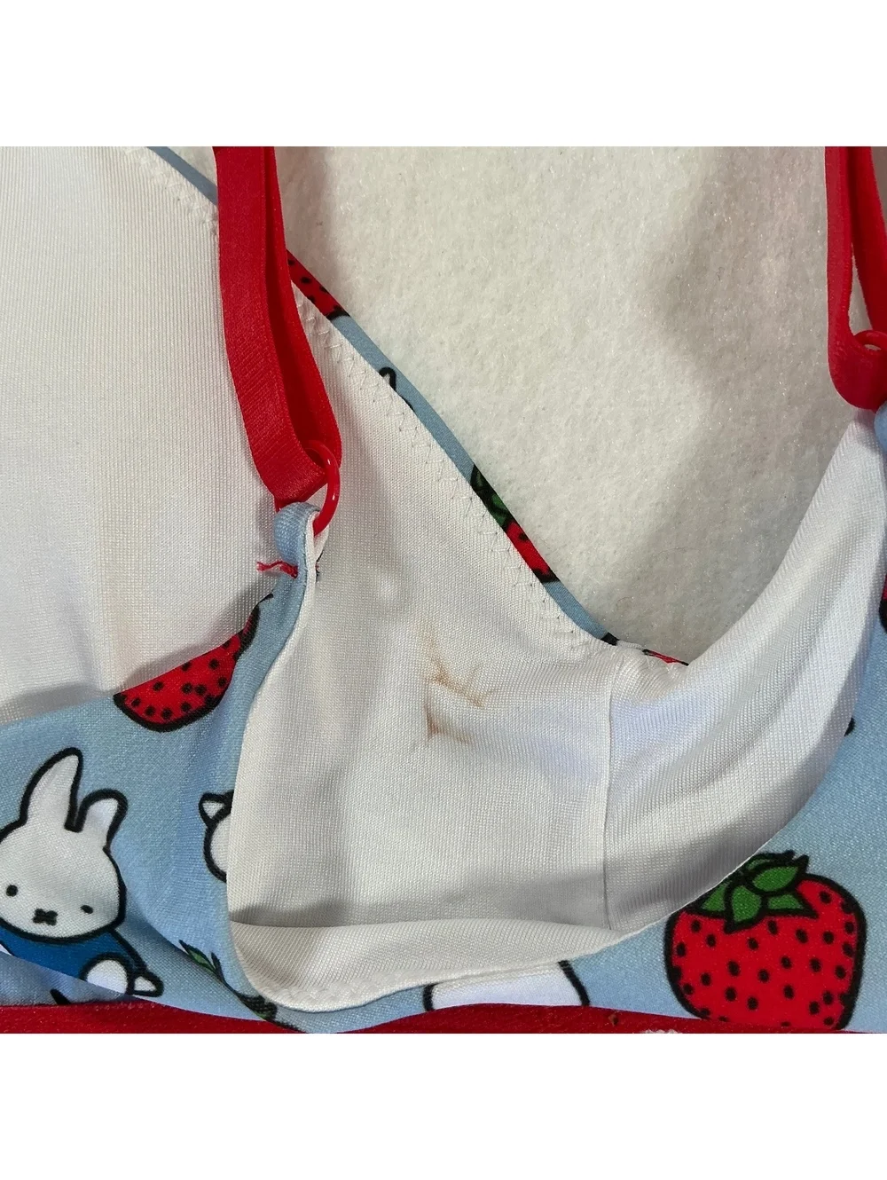 Miffy Strawberry Print Bralette Bra Women’s Medium Blue Red Kawaii Cute